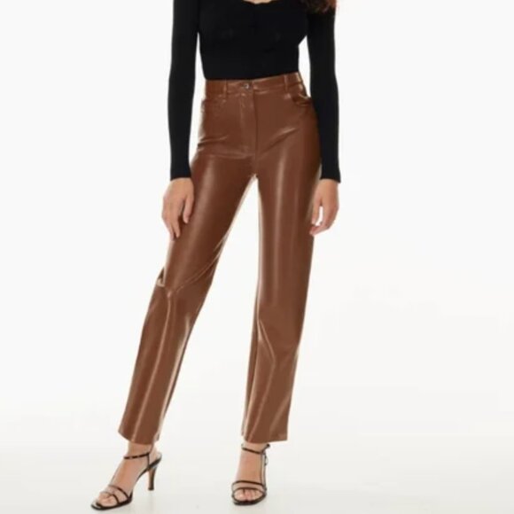 ARITZIA Wilfred Melina Pants Rich Chestnut Brown Faux Vegan Leather Size 6 - Picture 1 of 6